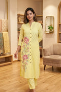 Pastel Lemon Yellow Chikankari Hakoba Straight Kurta