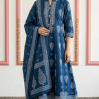 Indigo Blue Block-Printed Straight Kurta