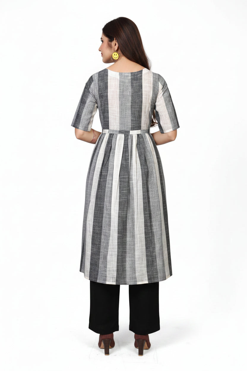A-Line Gathered Striped Kurti