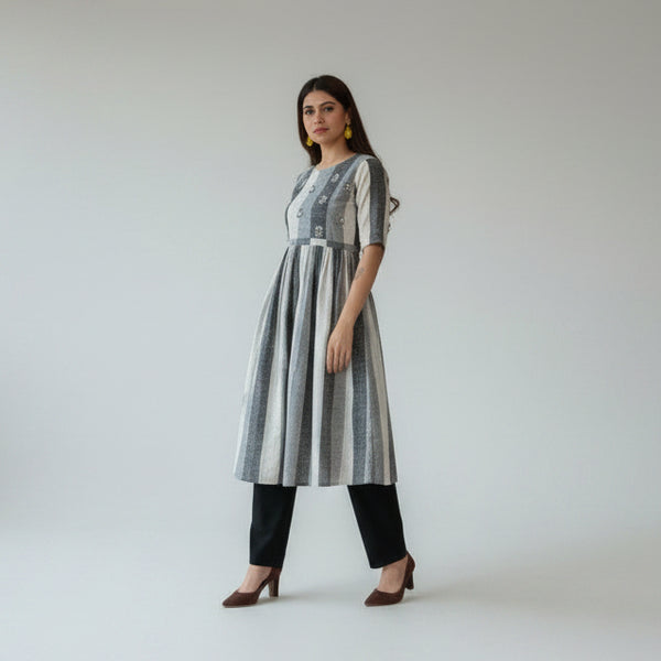A-Line Gathered Striped Kurti