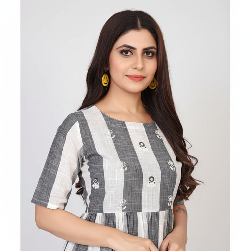 A-Line Gathered Striped Kurti