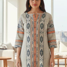 Vintage Ikat Print Straight Kurti