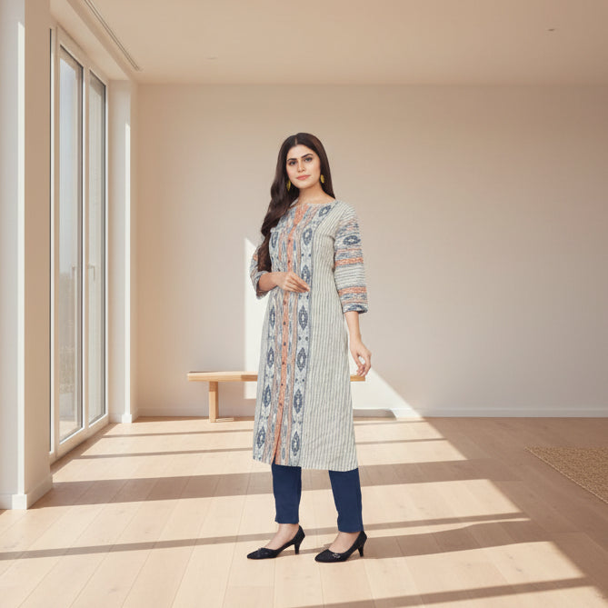 Vintage Ikat Print Straight Kurti