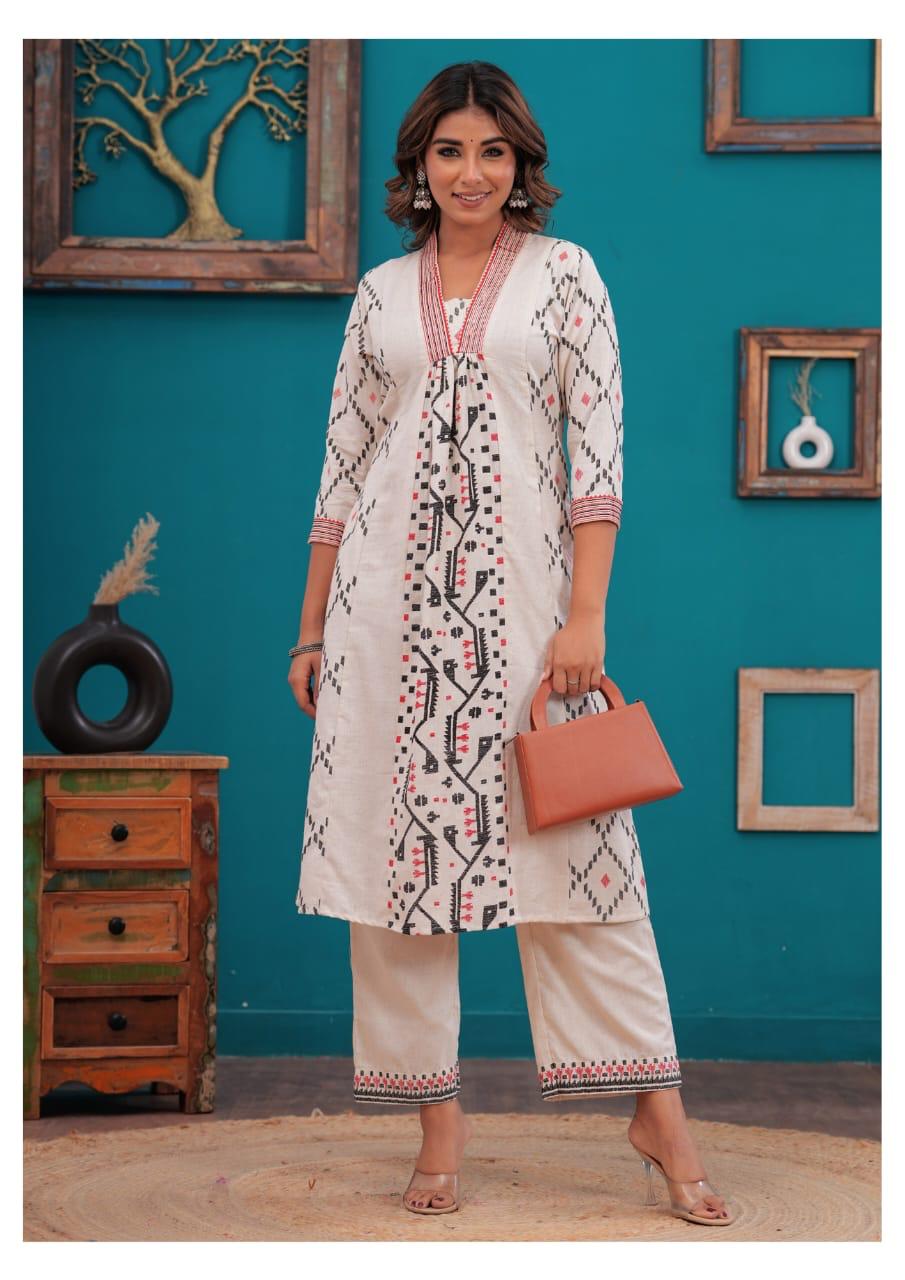 Modern Ikat Print Fusion Kurta Set