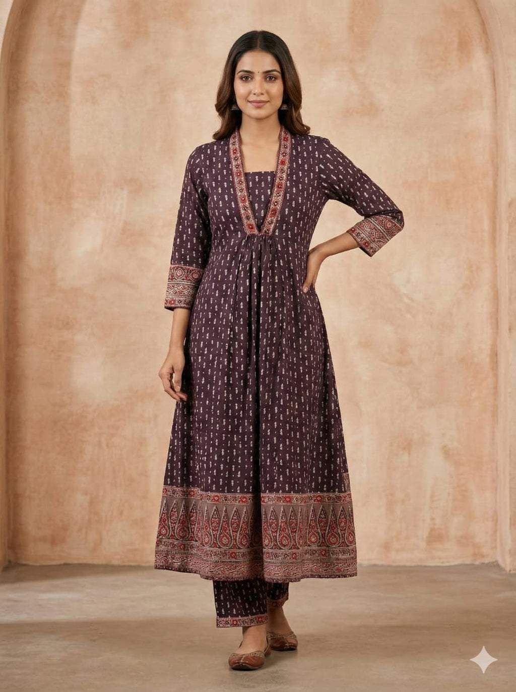 Royal Maroon Mirror-Work Suit Set
