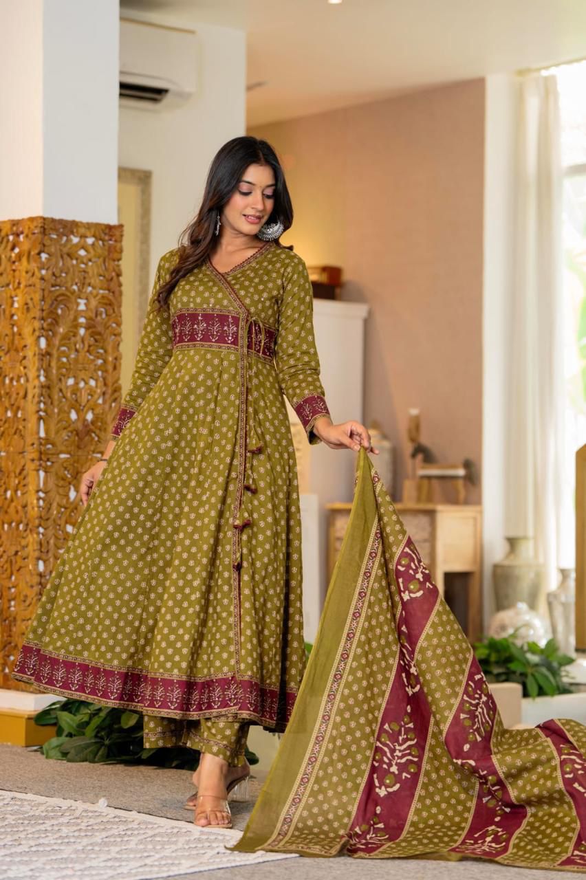 Earthy Olive Angrakha Set