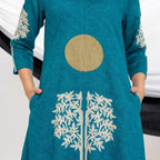 Teal Blue Printed Straight Kurti Set