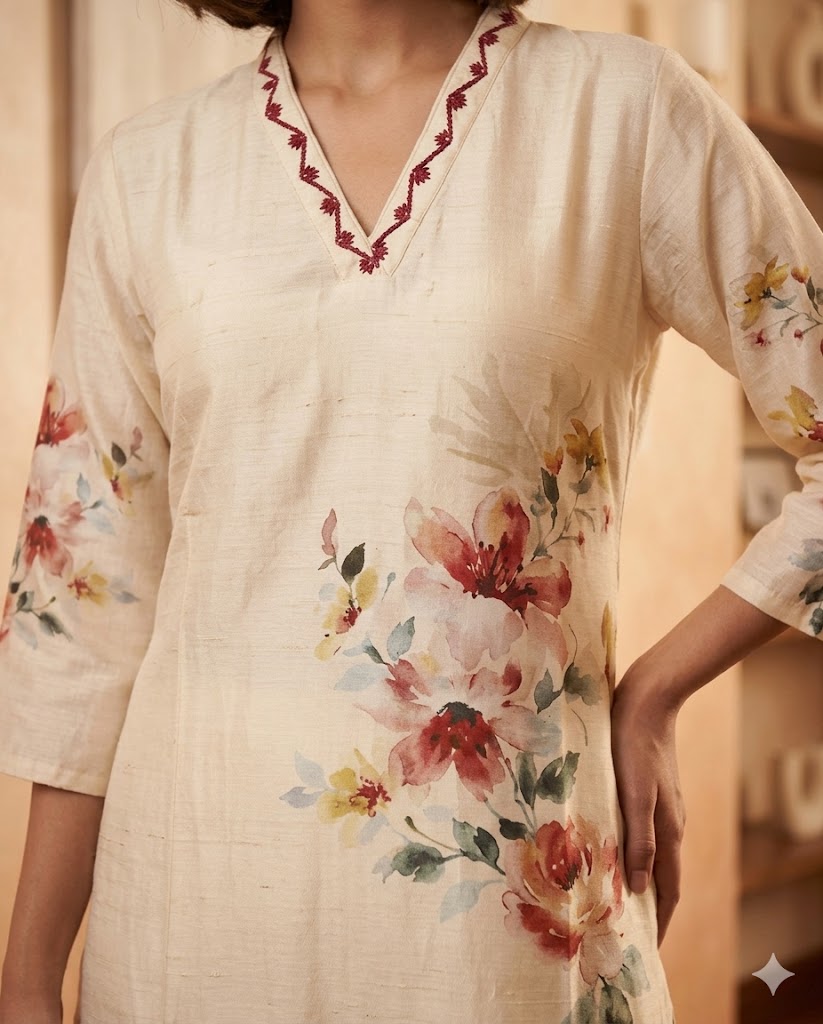 Ivory Floral Silk Co-ord Set