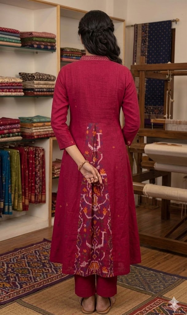 Magenta Ikat-Panel Fusion Kurta